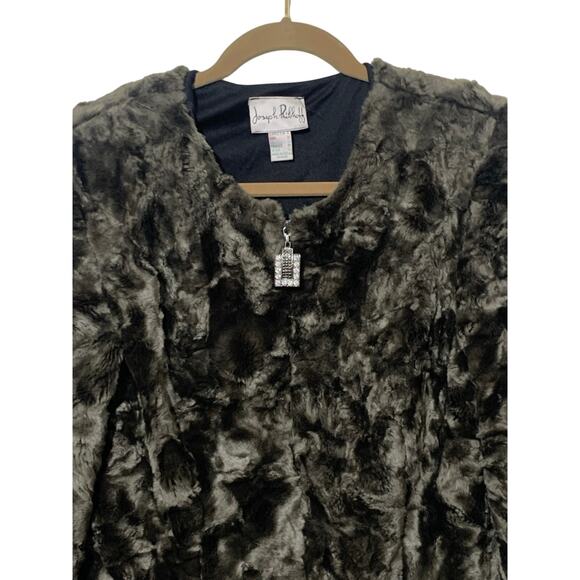 Joseph‎ Ribkoff Faux Fur Teddy Swirl Full Zip Jacket with Rhinestone zipper sz 8 - Picture 3 of 8